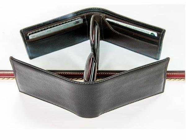 Black bifold leather wallets with card compartments