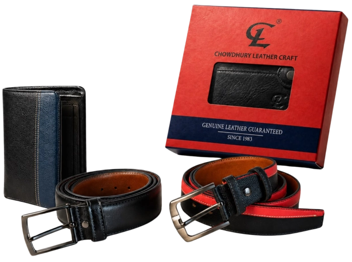 Chowdhury Leather belts, wallet and branded gift packaging