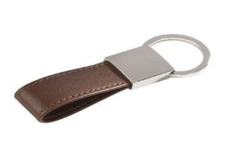 Brown leather loop keyring with metal detail
